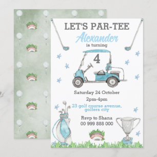 Golfblauw Par-T-shirt Verjaardagsuitnodiging Kaart