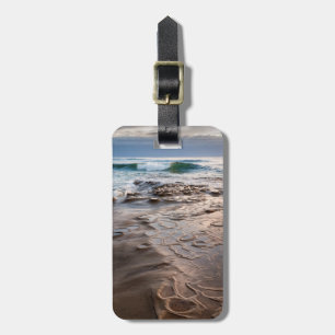 Golfbreker op strand, Californië Bagagelabel