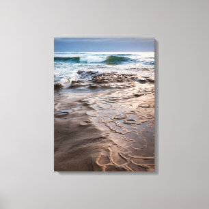 Golfbreker op strand, Californië Canvas Afdruk