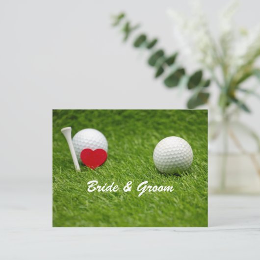 Golfbruid en bruidegom t-shirt uit met liefde briefkaart (Staand voorkant)