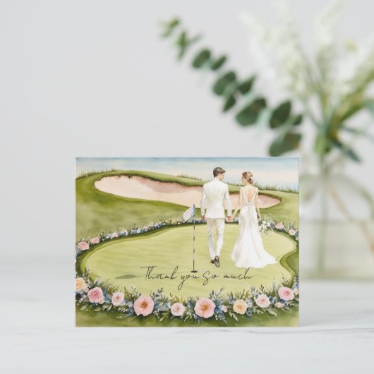 Golfbruiloft dank u kaart golfbaan waterverf (Staand voorkant)