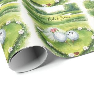 Golfbruiloft golfbal bruid en bruidegom op green cadeaupapier