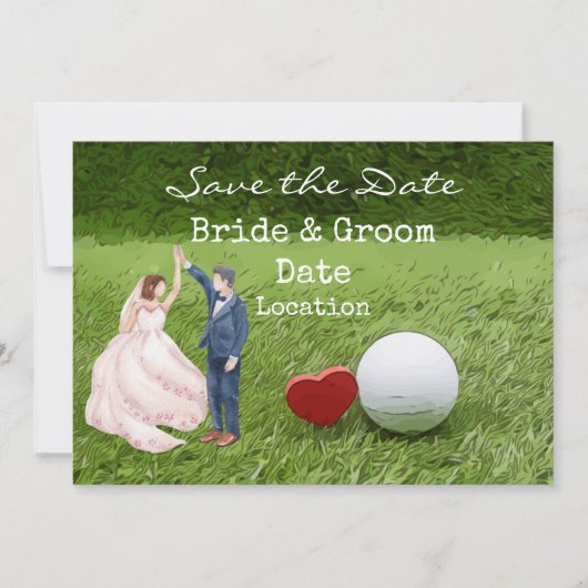 Golfbruiloft save the date met liefde golfer kaart (Voorkant)