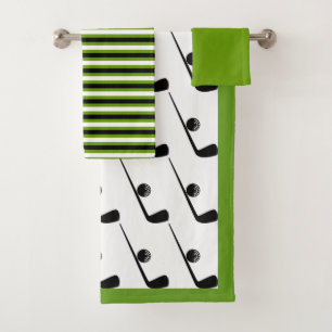 Golfclub en bal zwart, groene badkamer handdoek se