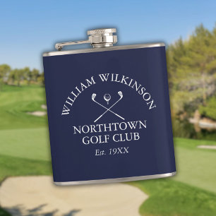 Golfclub en naam lid Navyblauw Heupfles
