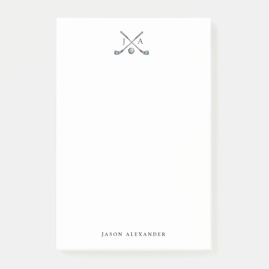 Golfclubs en bal met Initialen Flat Post-it® Notes (Voorkant)