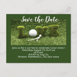 Golfen bewaar de datum met golfbal en t - shirts briefkaart