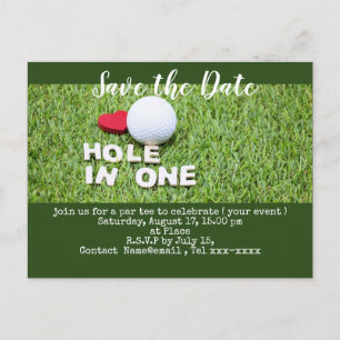 Golfen bewaar de datum met golfbal en t - shirts briefkaart