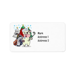 Golfen met Koe bij Kerstboom Santa Hat Etiket