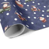 Golfen Santa op Indigo Blue Cadeaupapier (Rol Hoek)