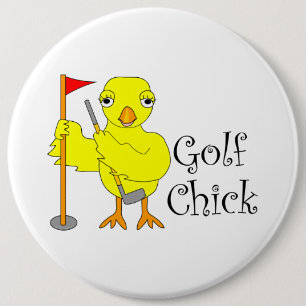 Golfende Chick Text Ronde Button 6,0 Cm