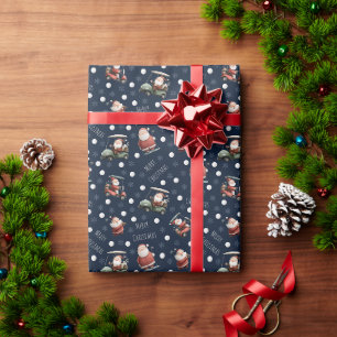 Golfende Kerstman op marineblauw Cadeaupapier
