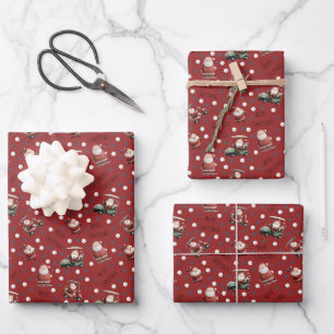 Golfende Kerstman op Rood Inpakpapier Vel