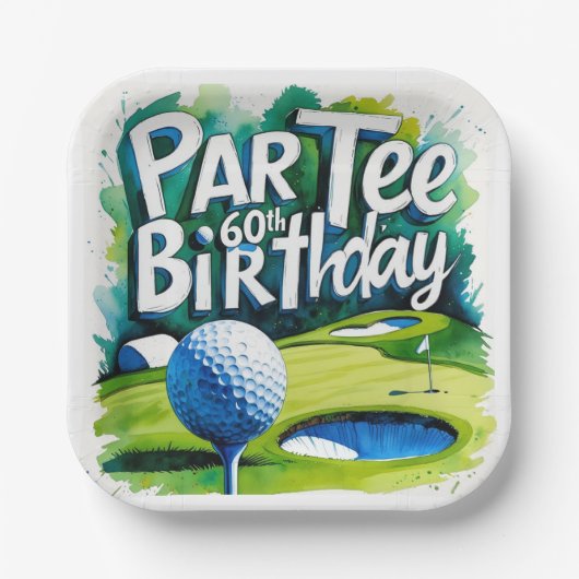 Golfer 60e verjaardag papieren bordje (Voorkant)