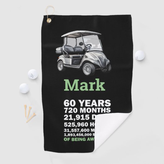 Golfer 60th Verjaardag met golfkar Golfhanddoek (Insitu)