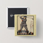 Golfer  Antiek Golfen Vierkante Button 5,1 Cm (Voorkant /achterkant)