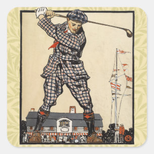 Golfer Antiek Golfen Vierkante Sticker