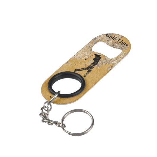 ** Golfer Bartender Ruw Goud en Tan Getextureerd Mini Flessenopener (Achterkant Gekanteld)