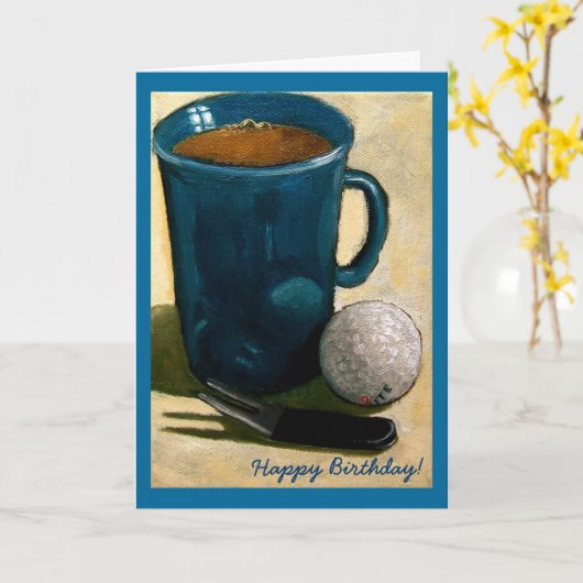 Golfer Birthday: Schilderij van golfbal, Mok, enz. Kaart (Gele Bloem)