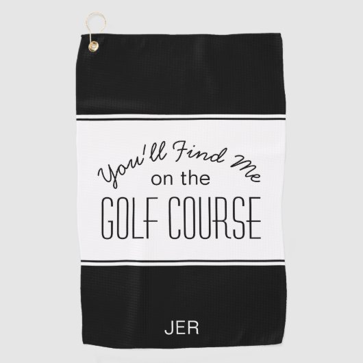 Golfer Black & White Golf Course Quote Monogrammed Golfhanddoek (Voorkant)