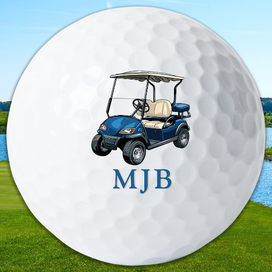 Golfer Blue Cart Personalized 3 Initial Monogram Golfballen