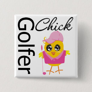 Golfer Chick Vierkante Button 5,1 Cm