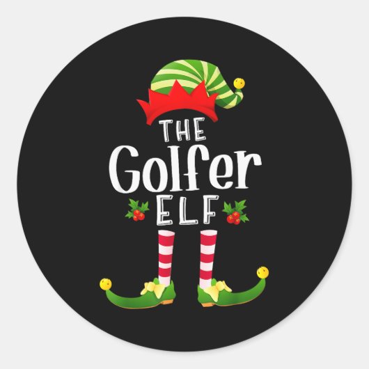 Golfer Christmas Elf Matching Pajama X-mas Party Ronde Sticker (Voorkant)
