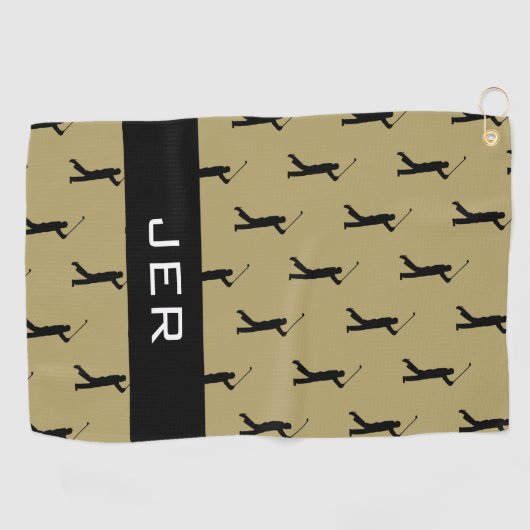 Golfer Custom Monogrammed Patroon Goud Zwart Pro Golfhanddoek (Horizontaal)