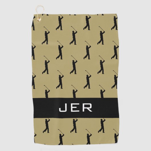 Golfer Custom Monogrammed Patroon Goud Zwart Pro Golfhanddoek (Voorkant)
