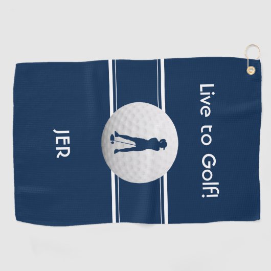 Golfer Dames Sport Sjabloon Blauw Monogrammed Golfhanddoek (Horizontaal)