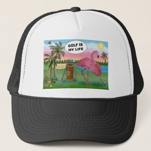 Golfer Flamingo - Golf is mijn leven Trucker Pet (Voorkant)