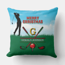 Golfer Gepersonaliseerd kerstmonogram ontwerp Kussen