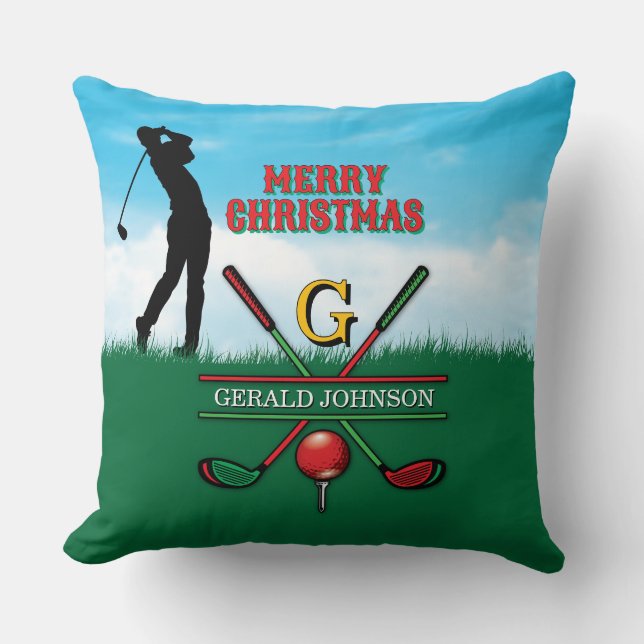 Golfer Gepersonaliseerd kerstmonogram ontwerp Kussen (Voorkant)