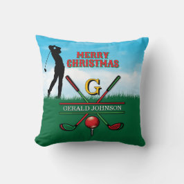 Golfer Gepersonaliseerd kerstmonogram ontwerp Kussen