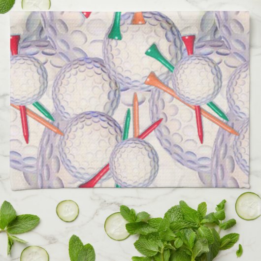 Golfer; Golf Balls & T - shirts Pattern Theedoek (Gevouwen)