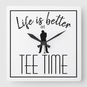 Golfer Golf Course T-shirt Time White Black Vierkante Klok