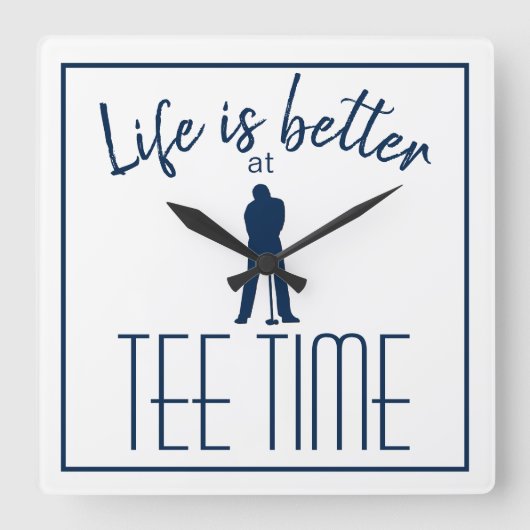 Golfer Golf Course T-shirt Time White Blue Vierkante Klok (Voorkant)