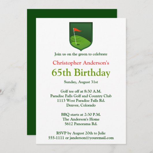 Golfer Golf Golfing 65th Birthday Invitation Kaart (Voorkant / Achterkant)
