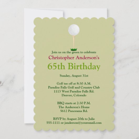 Golfer Golf Golfing 65th Birthday Invitation Kaart (Voorkant)