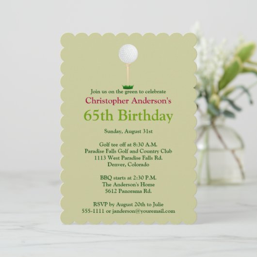 Golfer Golf Golfing 65th Birthday Invitation Kaart (Staand voorkant)