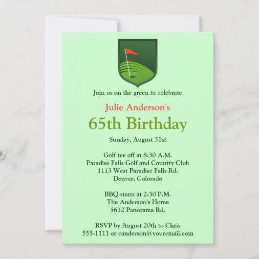 Golfer Golf Golfing 65th Birthday Invitation Kaart (Voorkant)