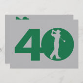 Golfer Golf Green Grey 40th Birthday Invitation Kaart (Voorkant / Achterkant)