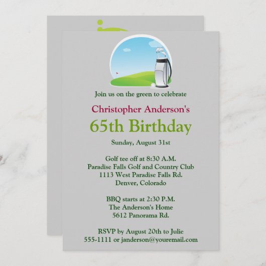 Golfer Golf Invitation 65e anniversaire (Devant / Derrière)