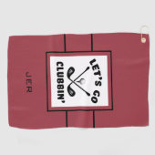 Golfer Golf Modern Monogram Pro Sports Red Black Golfhanddoek (Horizontaal)