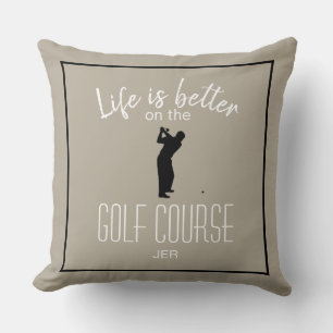 Golfer Golfbaan Citaat Geborduurd Taupe Zwart Kussen