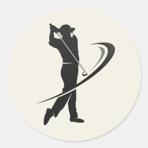 Golfer Golfen Golf Silhouet Zwart Wit Ronde Sticker