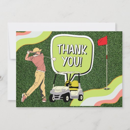 Golfer golfing zegt: Dank je wel op groen gras Bedankkaart (Voorkant)
