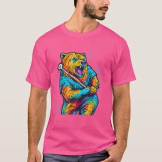 Golfer Grizzly Beer Golfclub Golfspeler T-shirt