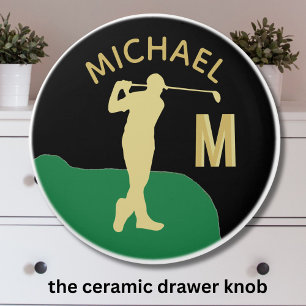 Golfer in actie twee toon monogram keramische knop