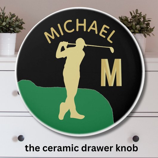 Golfer in actie twee toon monogram keramische knop